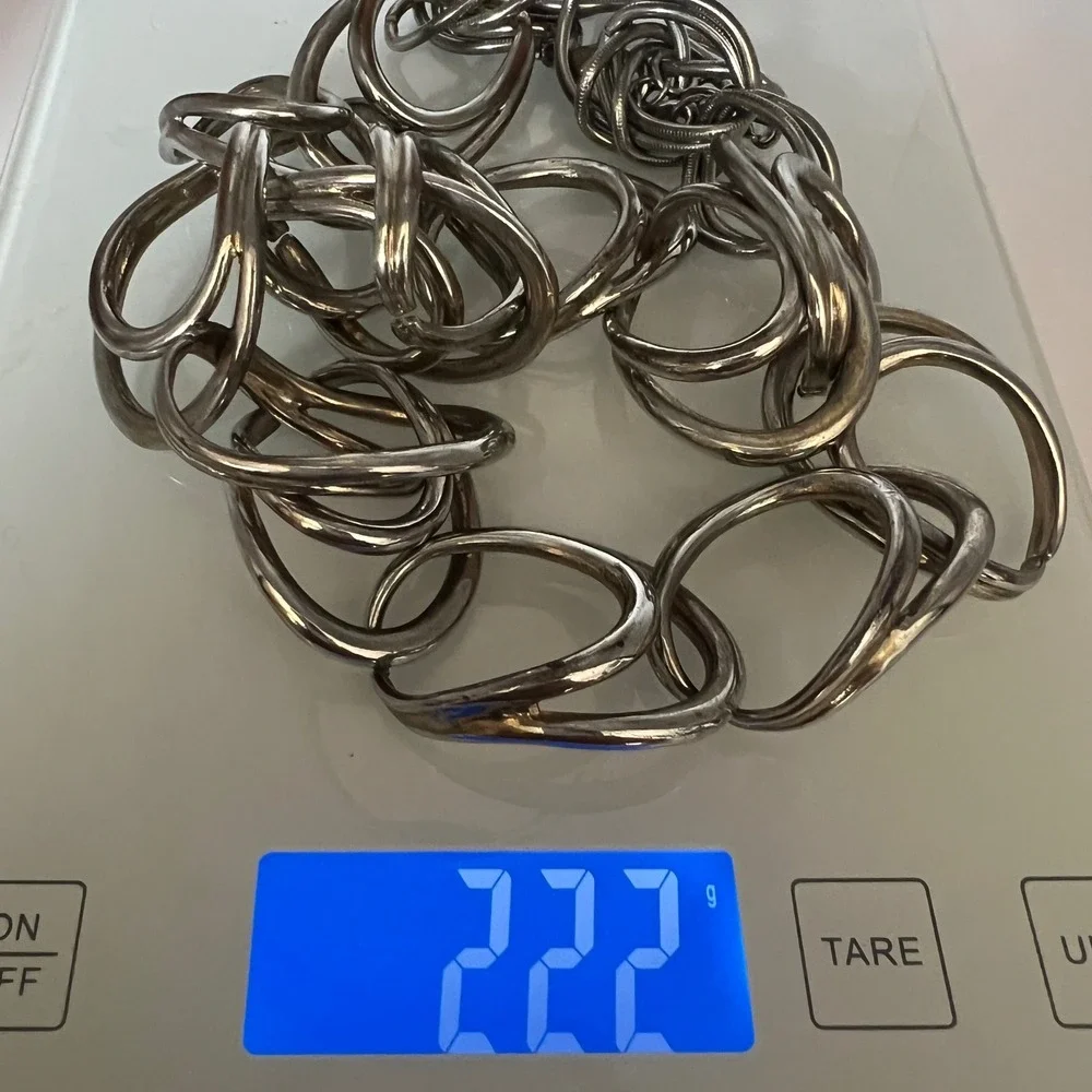 Heavy Chunky Silver Tone Statement Necklace Signed N Oversized Links 222g